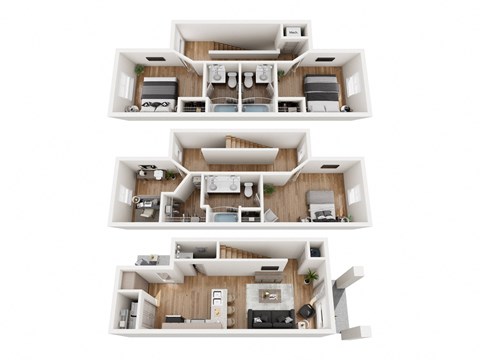 a 3d rendering of a houseiors floor plan and 3d views
